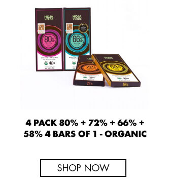 4 pack 80% + 72% + 66% + 58% bars of organic dark chocolate