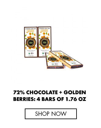 72% CHOCOLATE + GOLDEN BERRIES: 4 BARS OF 1.76 OZ EACH - ORGANIC DARK CHOCOLATE