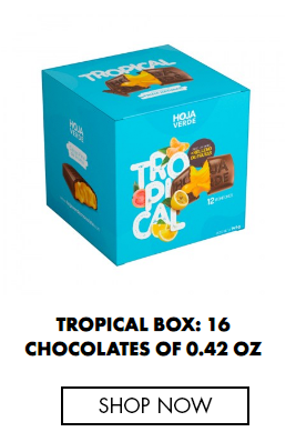 TROPICAL BOX: 16 CHOCOLATES OF 0.42 OZ EACH - ORGANIC FINE DARK CHOCOLATE