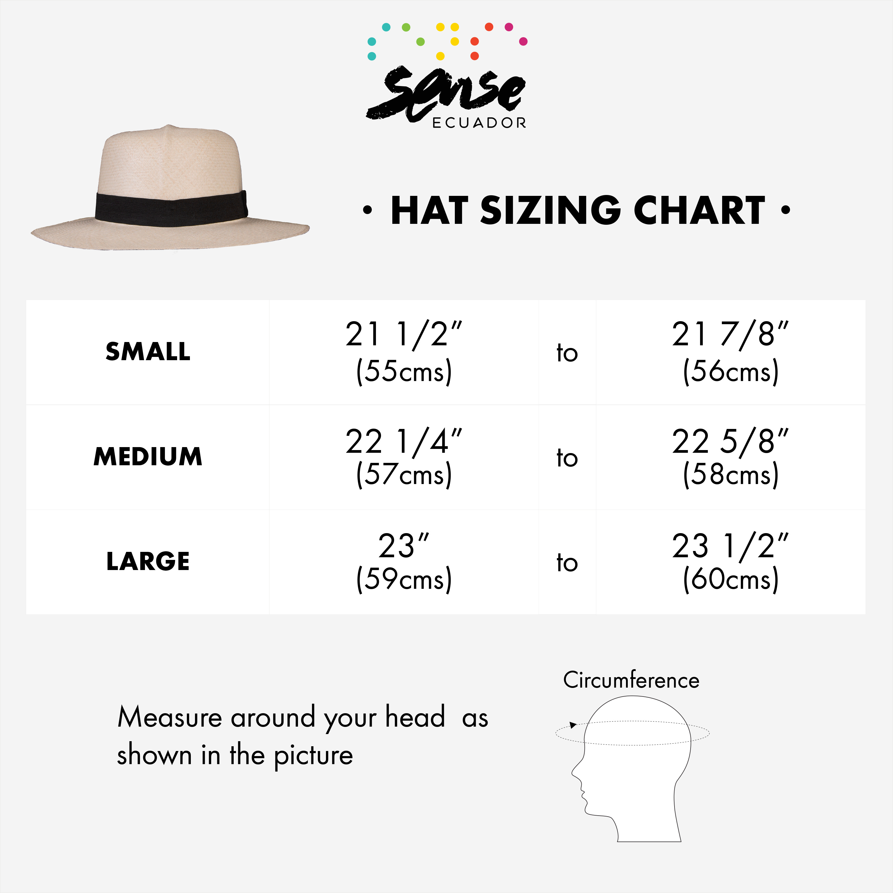 panama hat sizes